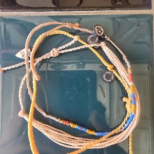 Pura Vida Blue, Orange, Yellow and Tan Beaded Cord Bracelets